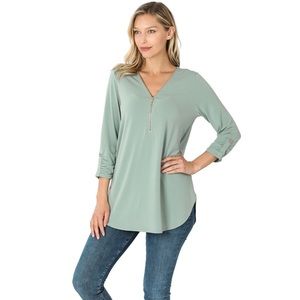 Light Green Zipper Front Top